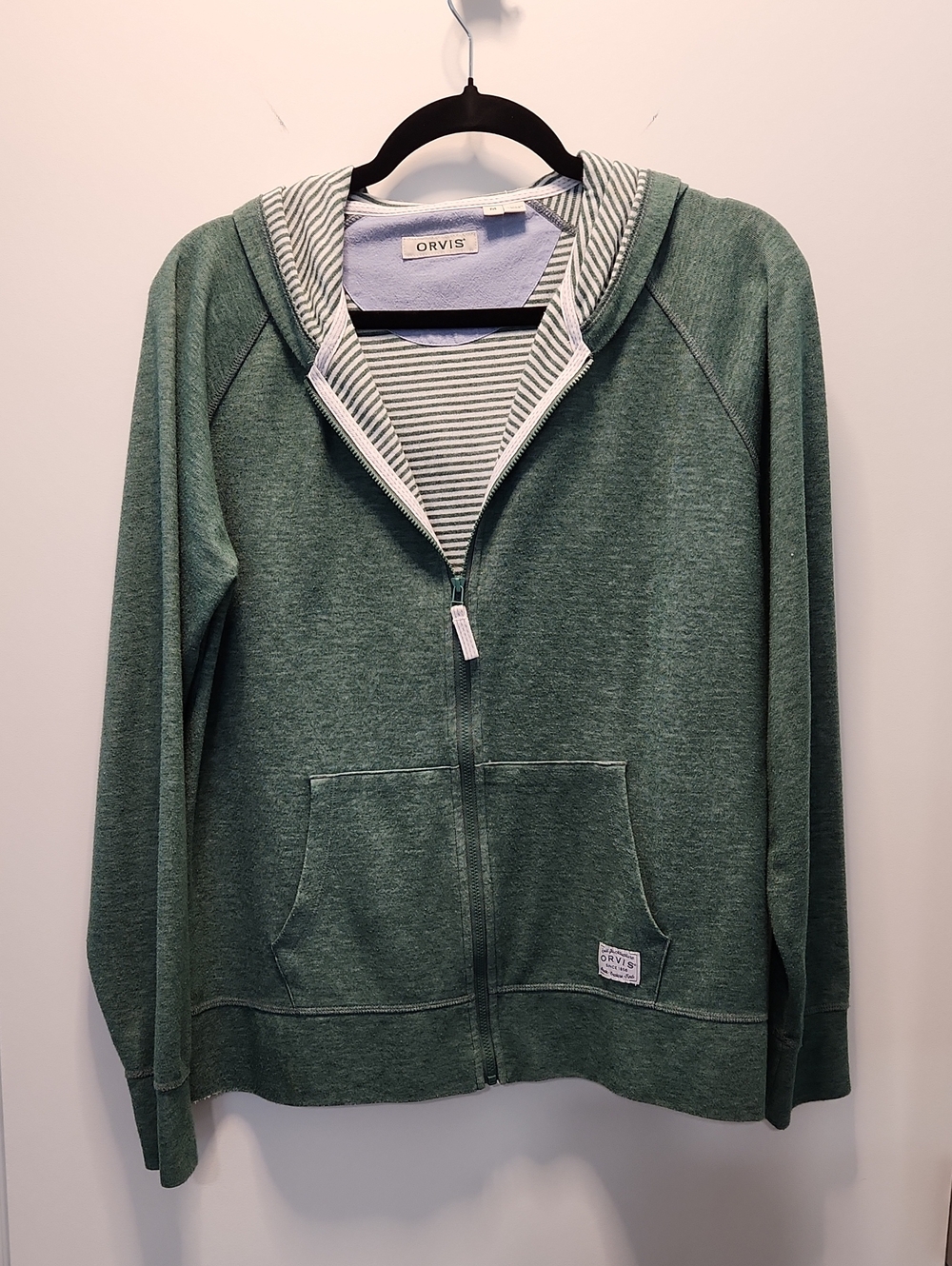 Orvis Green Full-Zip Hoodie with Striped Lining